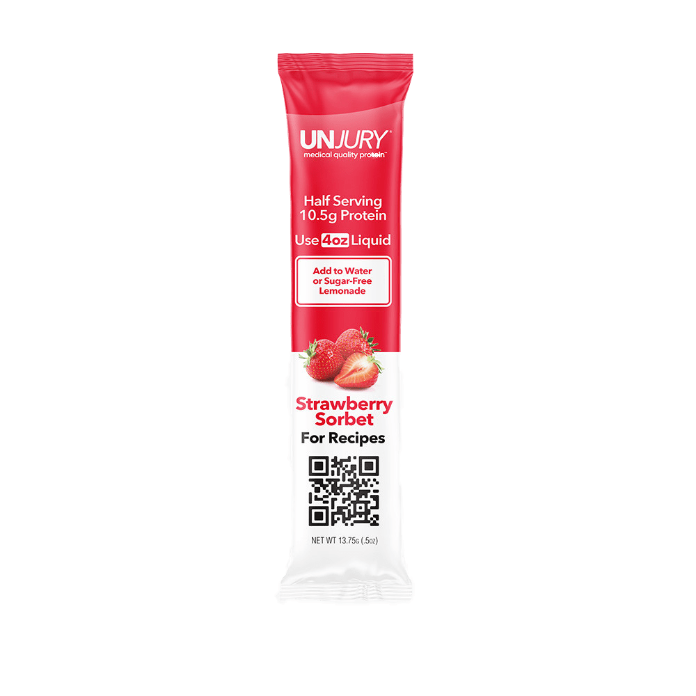 Unjury Strawberry Sorbet Whey Protein Single Serve Stick Packet - Bariatric Fusion