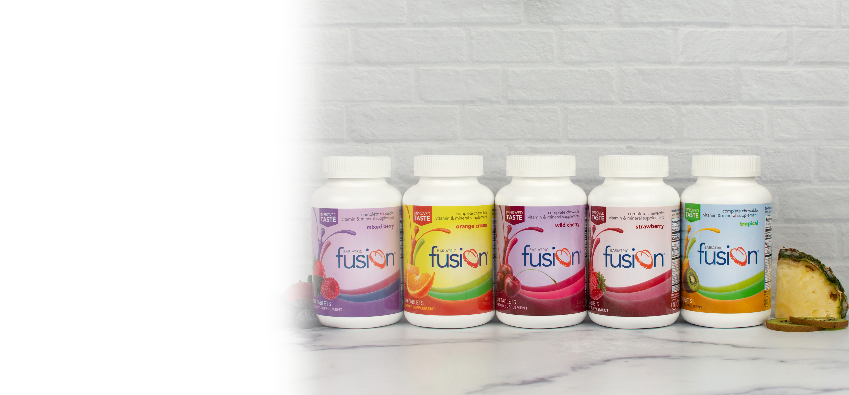 Bariatric Fusion Complete Chewable Multivitamins in five different flavors.
