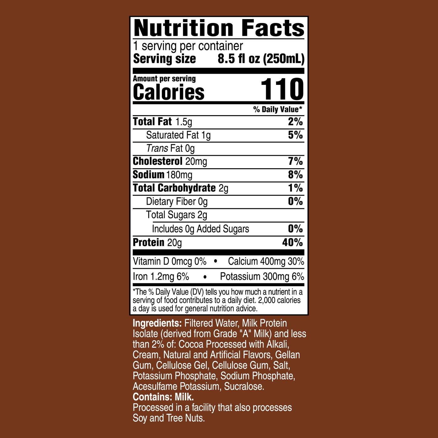 Unjury Chocolate Ready-to-Drink Protein Shakes nutrition facts.