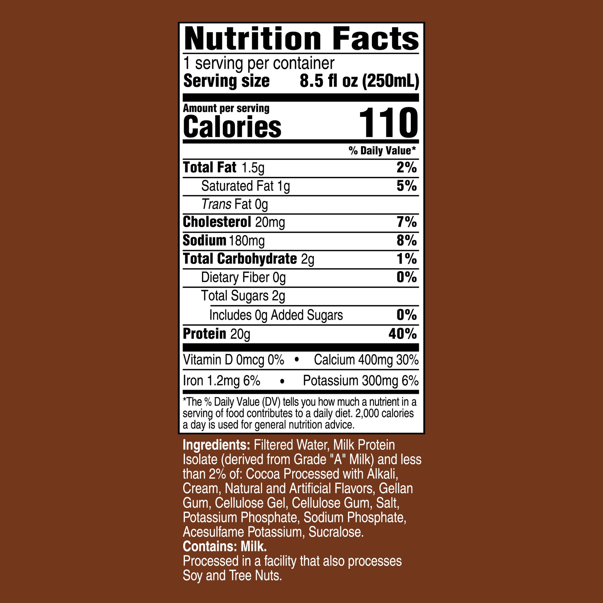Unjury Chocolate Ready-to-Drink Protein Shakes nutrition facts.