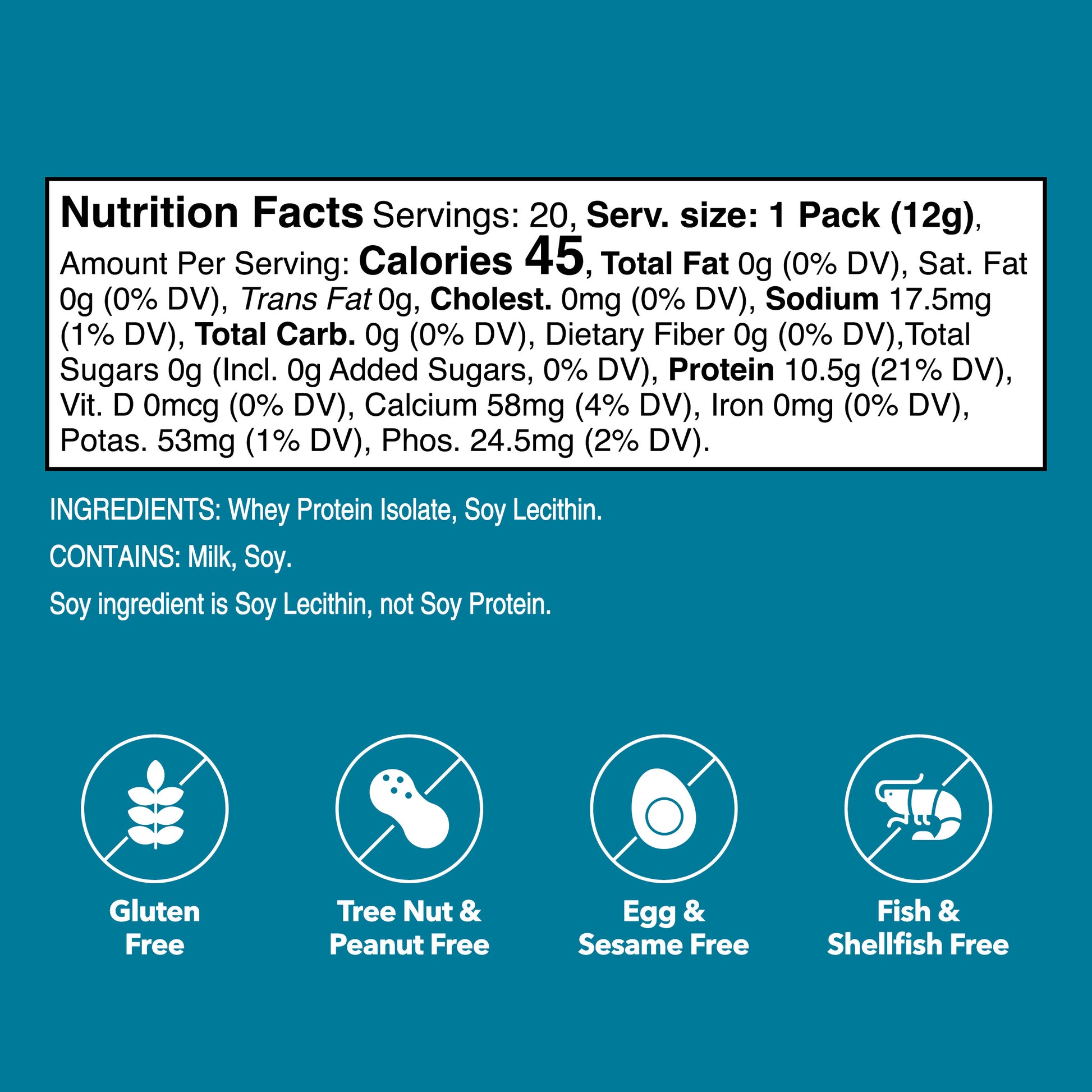 Unjury Unflavored Whey Protein Single-Serve Stick Packet nutrition facts.