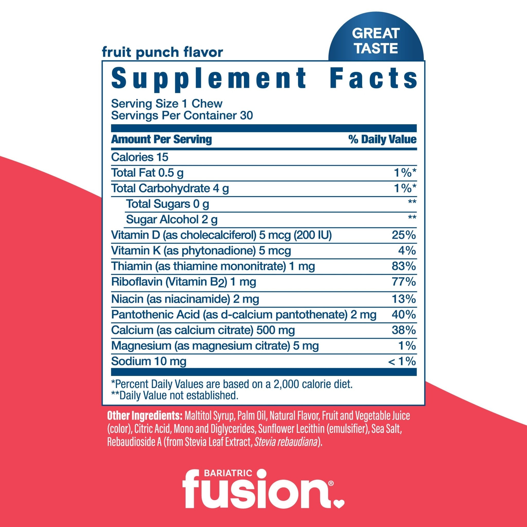 Bariatric Calcium Citrate Soft Chew mixed Fruit flavors variety pack fruit punch flavor supplement facts.
