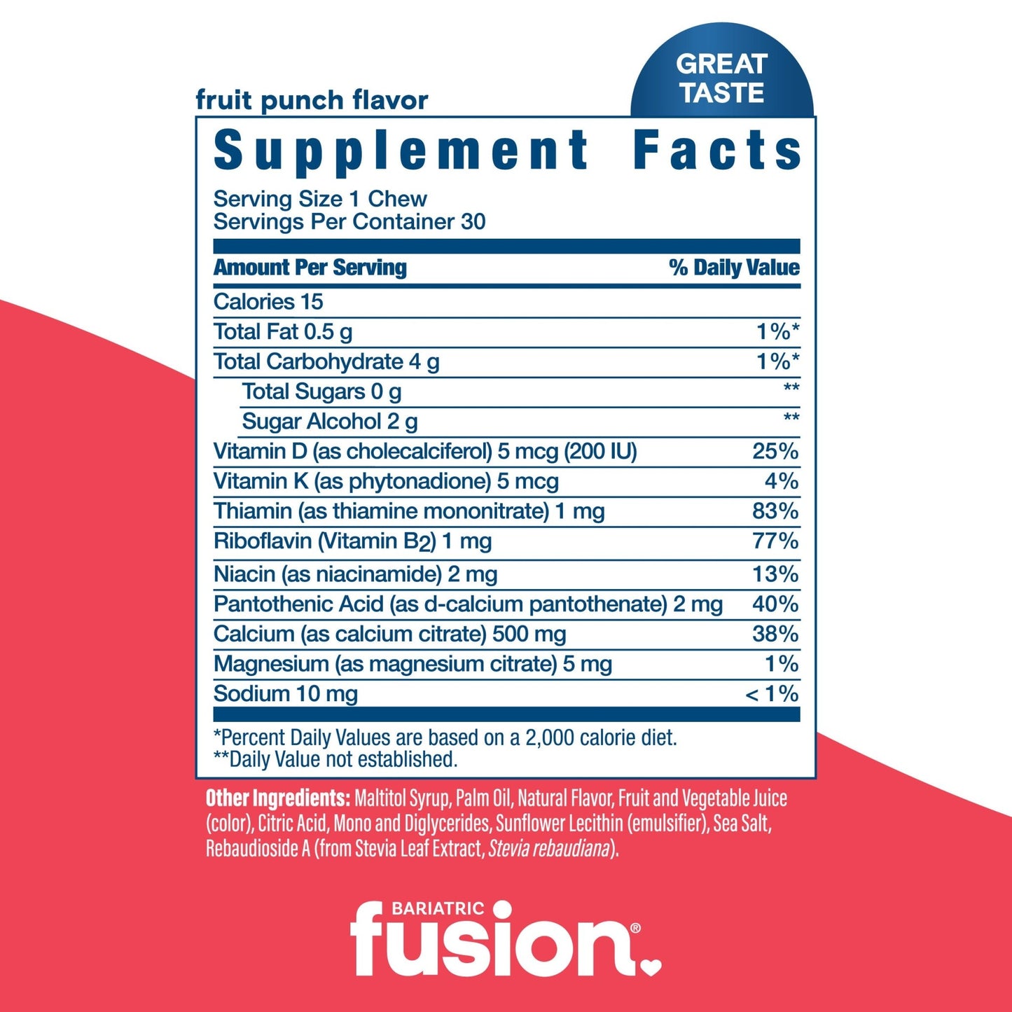 Bariatric Calcium Citrate Soft Chew mixed Fruit flavors variety pack fruit punch flavor supplement facts.