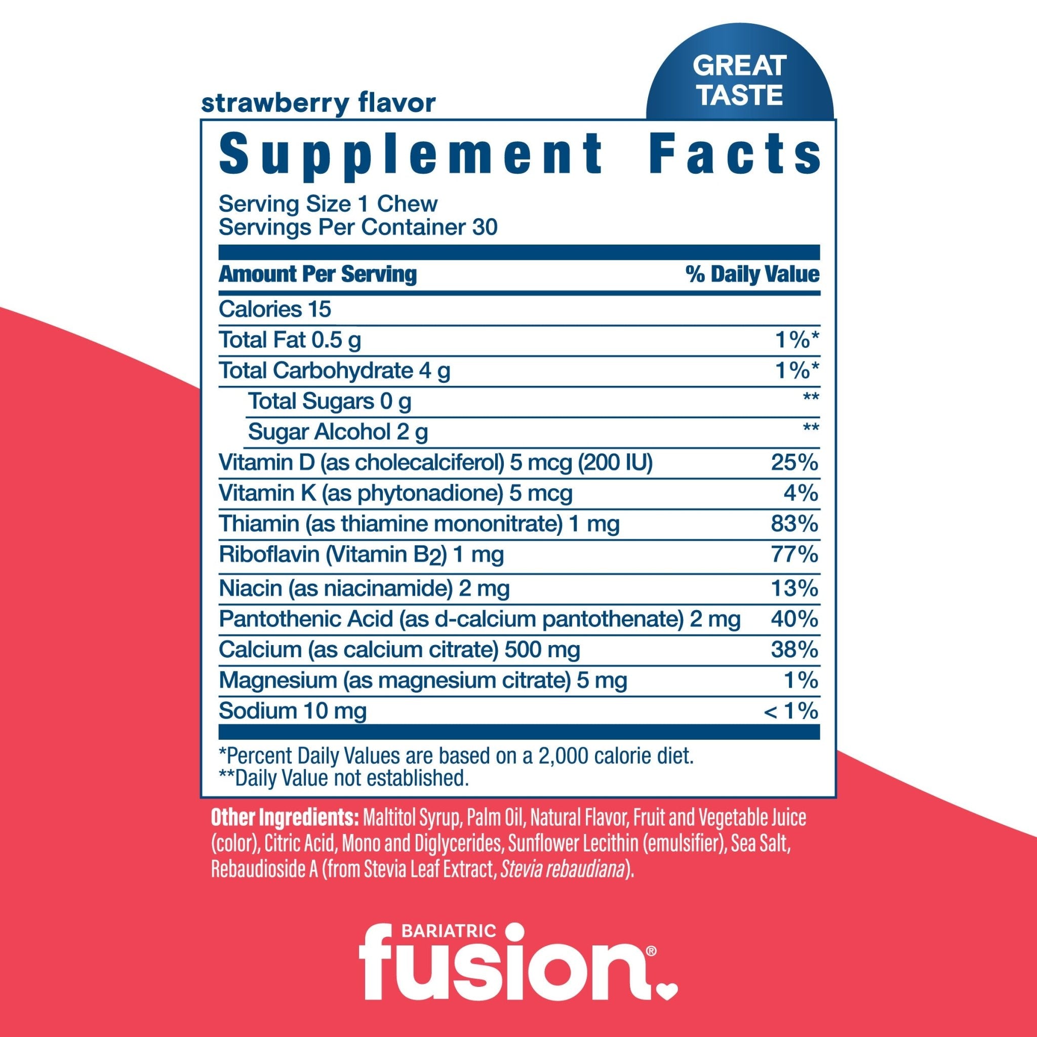 Bariatric Calcium Citrate Soft Chew mixed Fruit flavors variety pack strawberry supplement facts.