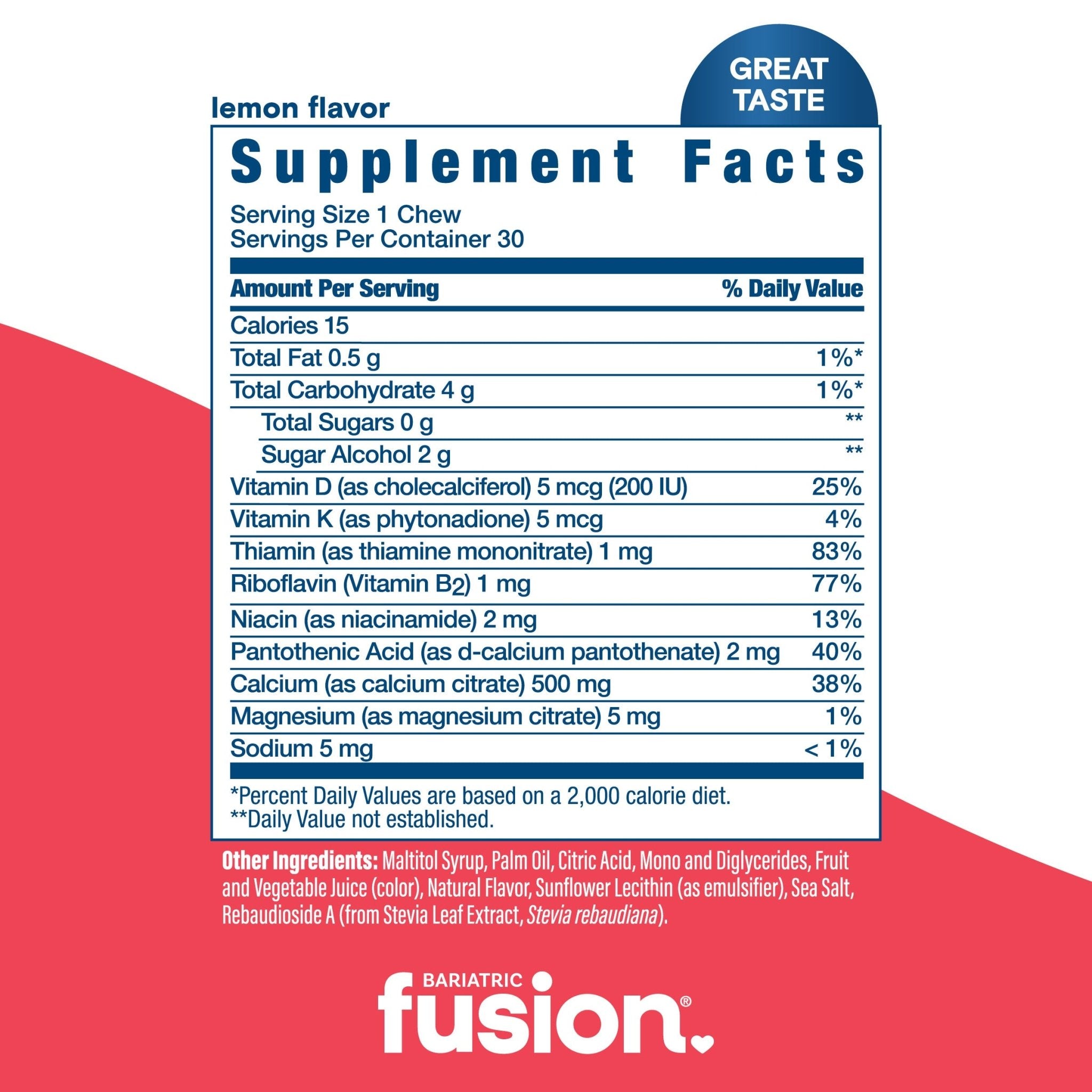Bariatric Calcium Citrate Soft Chew mixed Fruit flavors variety pack lemon flavor supplement facts.