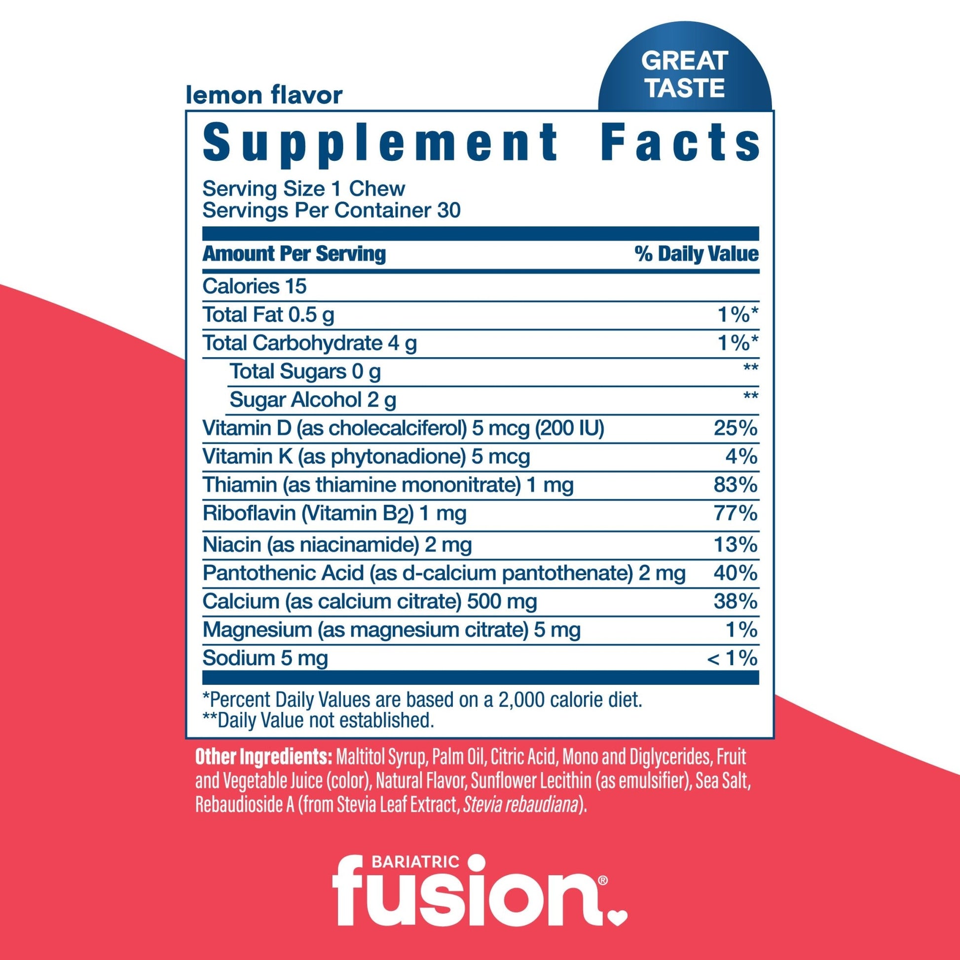 Bariatric Calcium Citrate Soft Chew mixed Fruit flavors variety pack lemon flavor supplement facts.