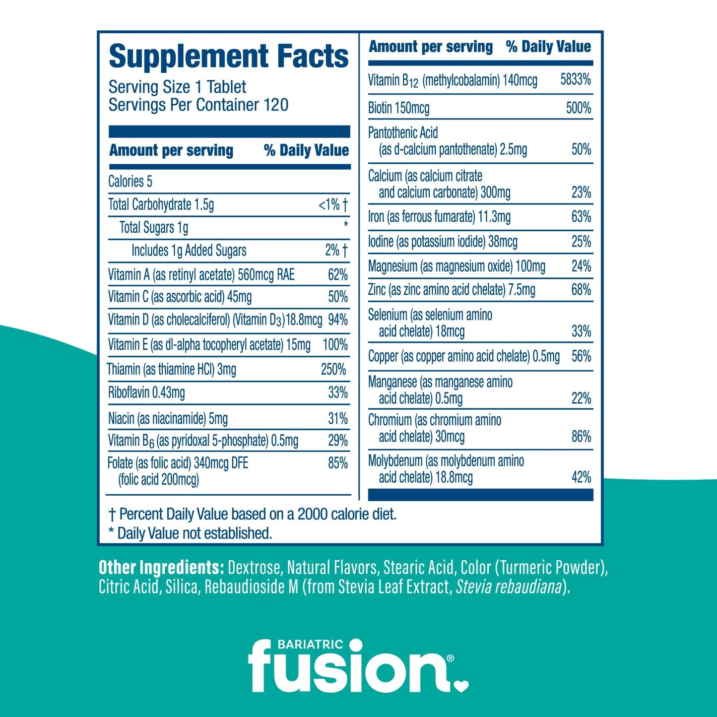 Tropical Complete Chewable Bariatric Multivitamin bundle supplement facts and ingredients.