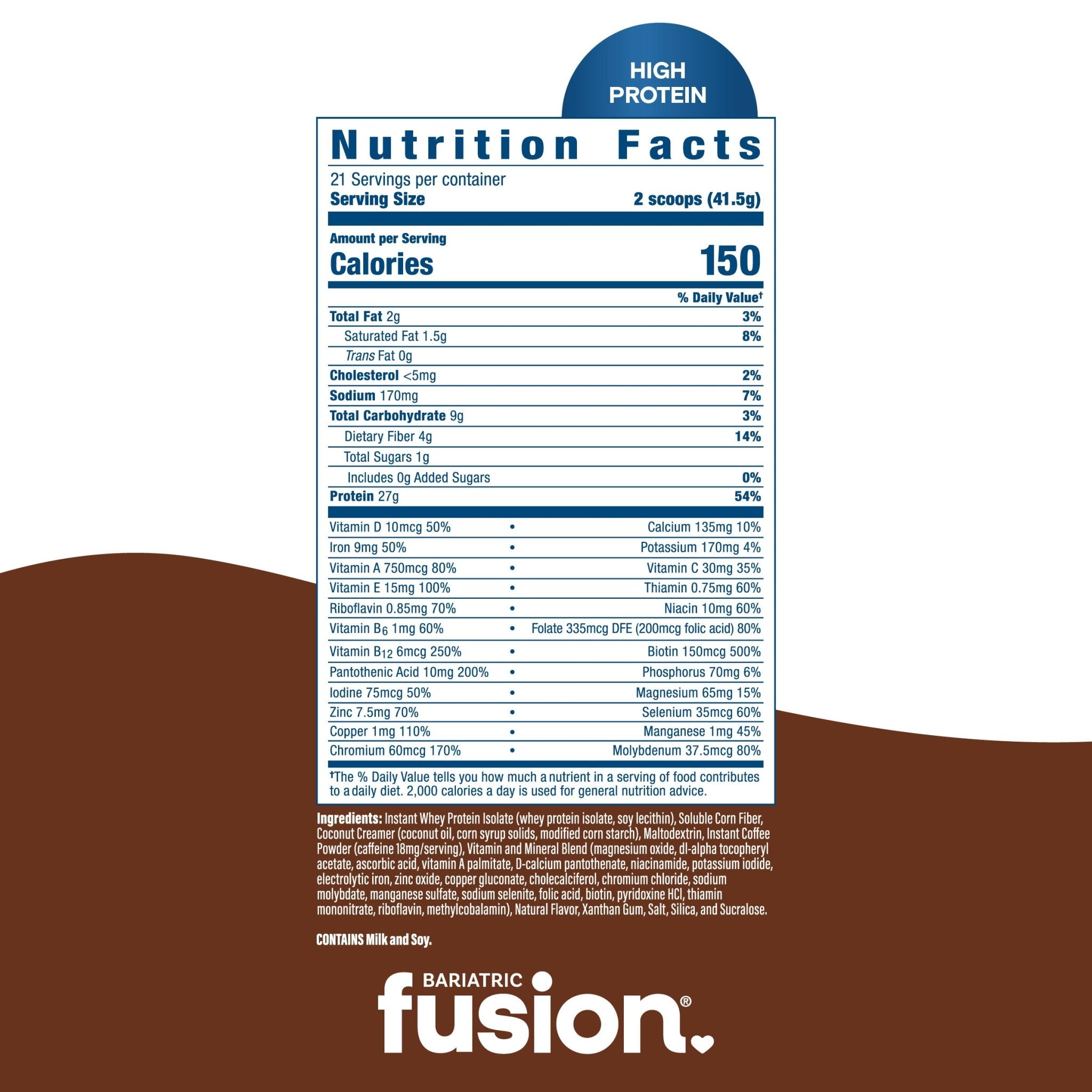 Bariatric Fusion Cappuccino High Protein Meal Replacement supplement facts
