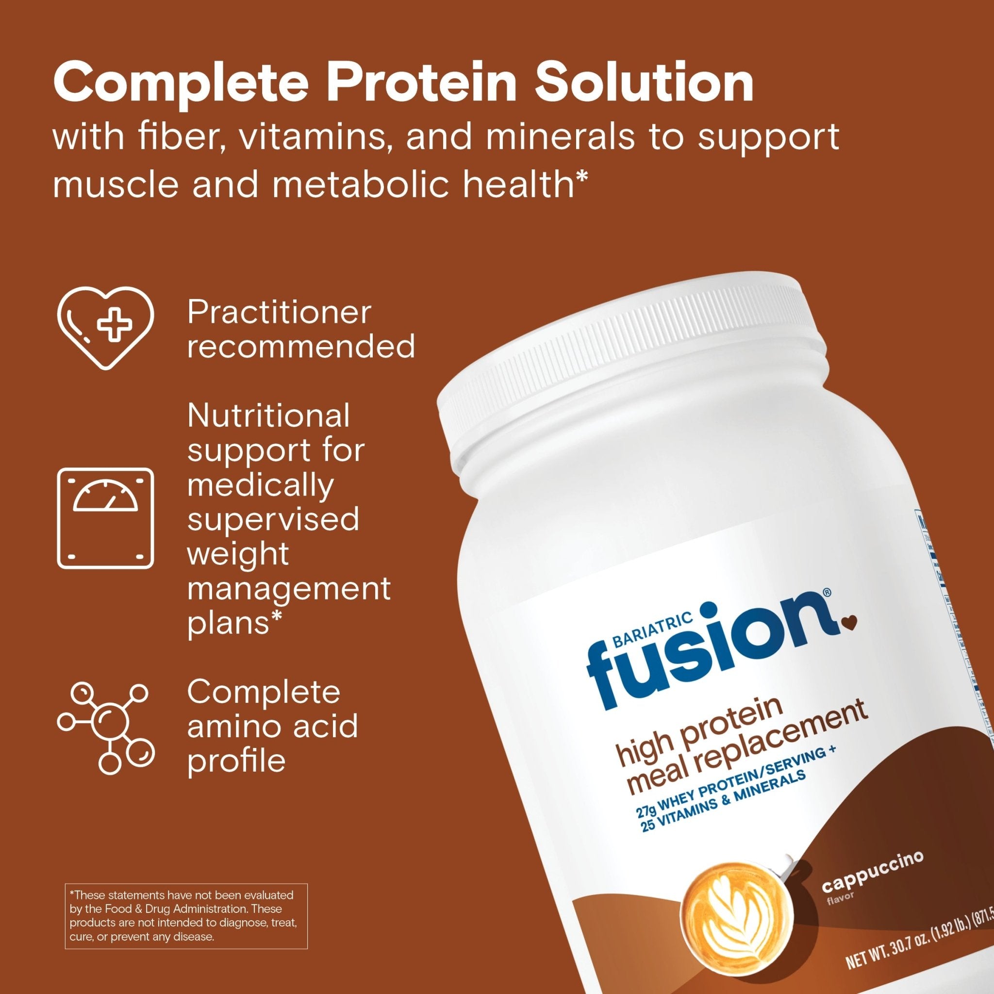 Bariatric Fusion Cappuccino High Protein Meal Replacement complete protein solution with fiber, vitamins, and minerals to support muscle and metabolic health*