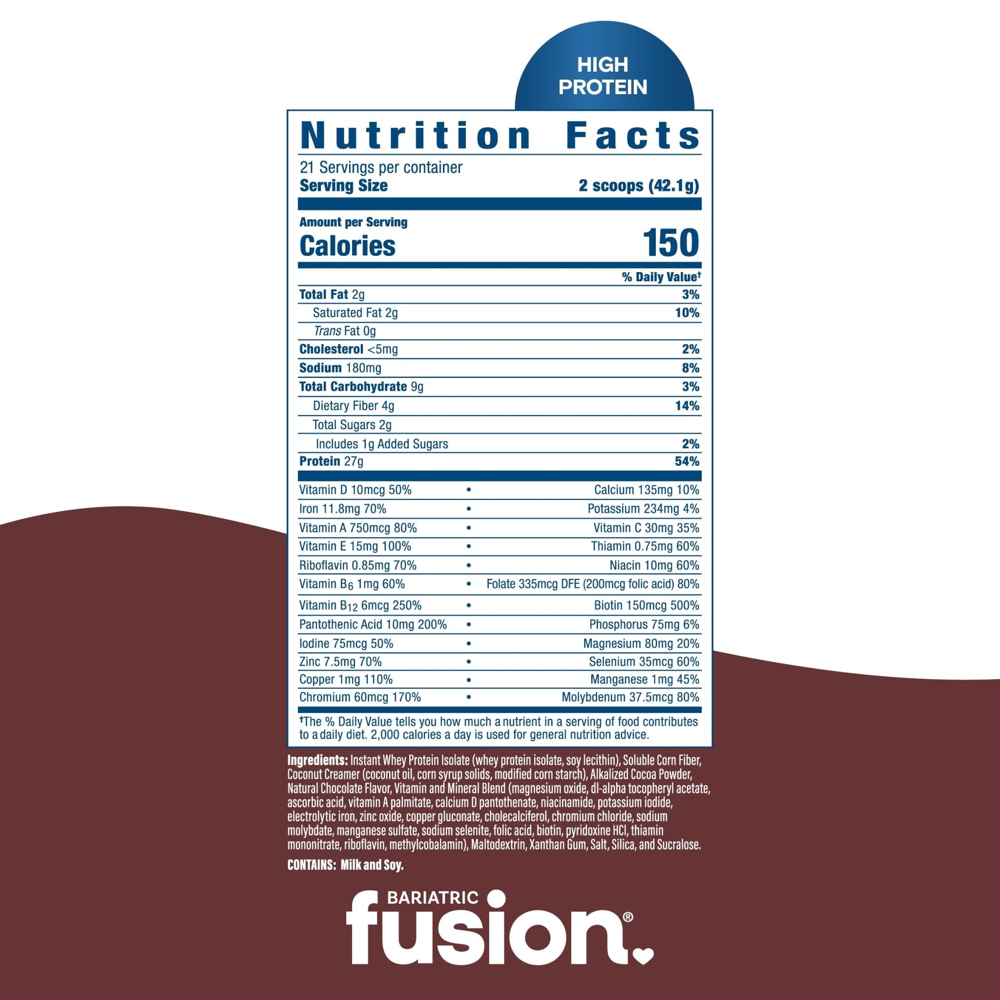 Bariatric Fusion Chocolate High Protein Meal Replacement supplement facts
