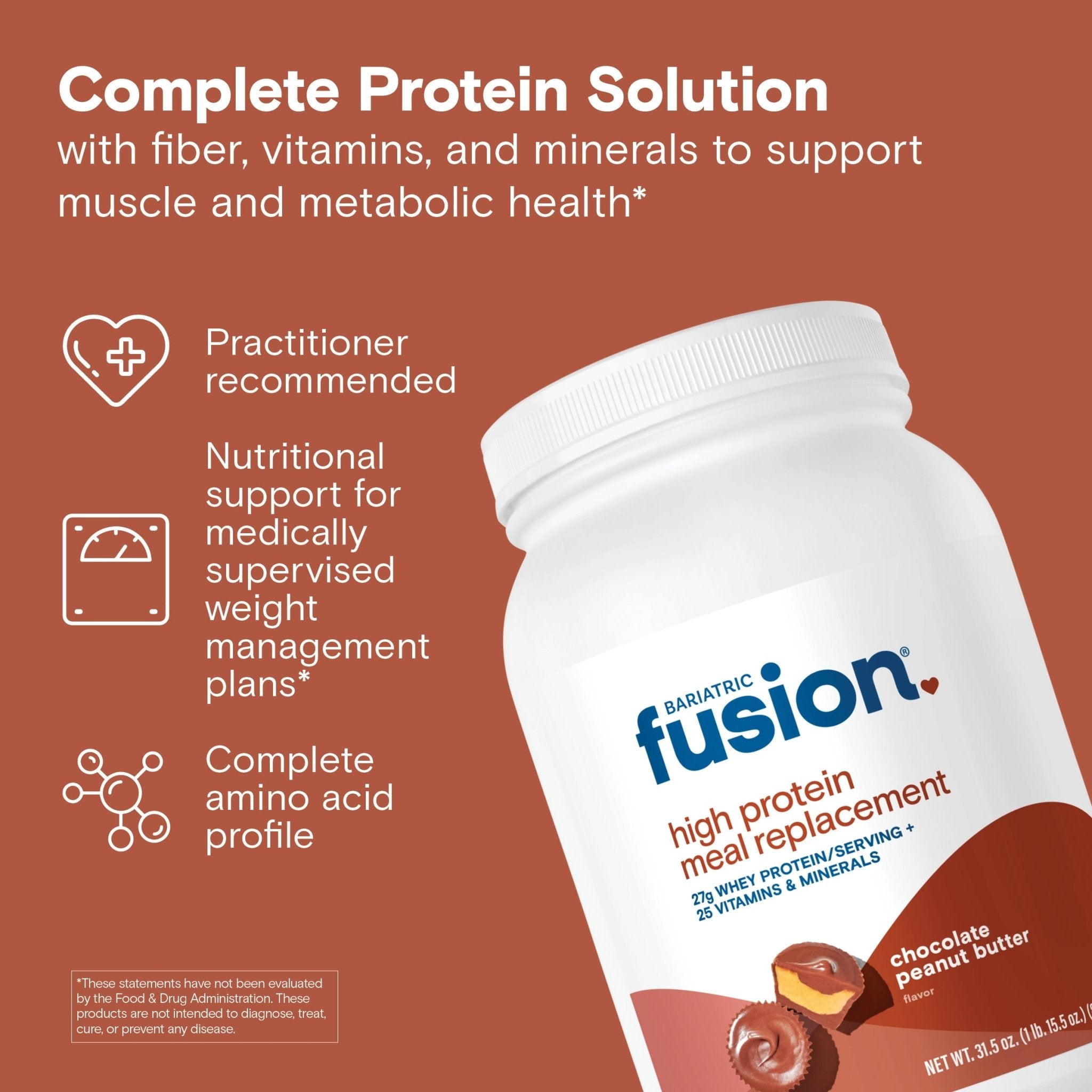 Bariatric Fusion Chocolate Peanut Butter High Protein Meal Replacement solution with fiber, vitamins, and minerals to support muscle and metabolic health*