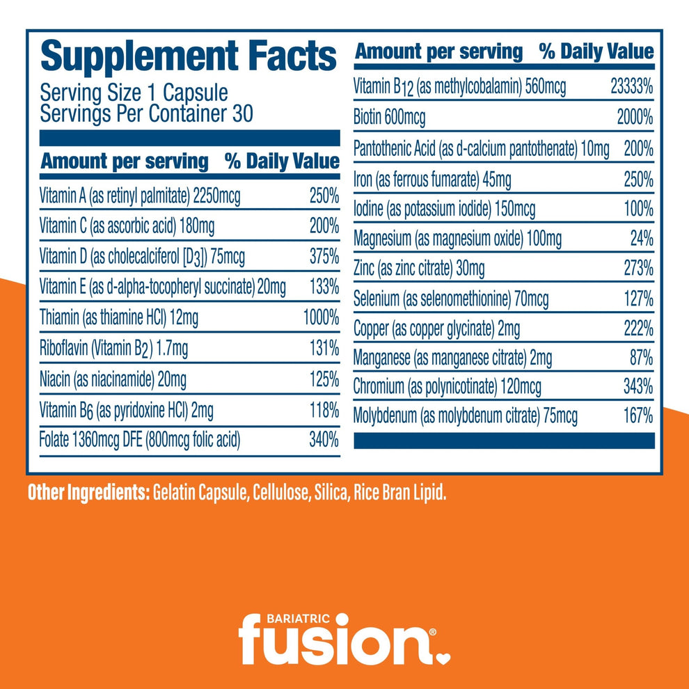 Bariatric Multivitamin With Iron (45mg) 1 Per Day Bariatric Fusion