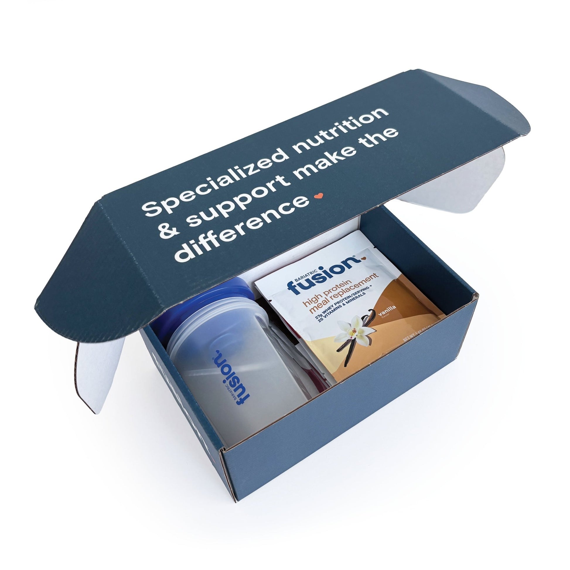 Bariatric Fusion Protein Starter Kit with shaker cup in box.