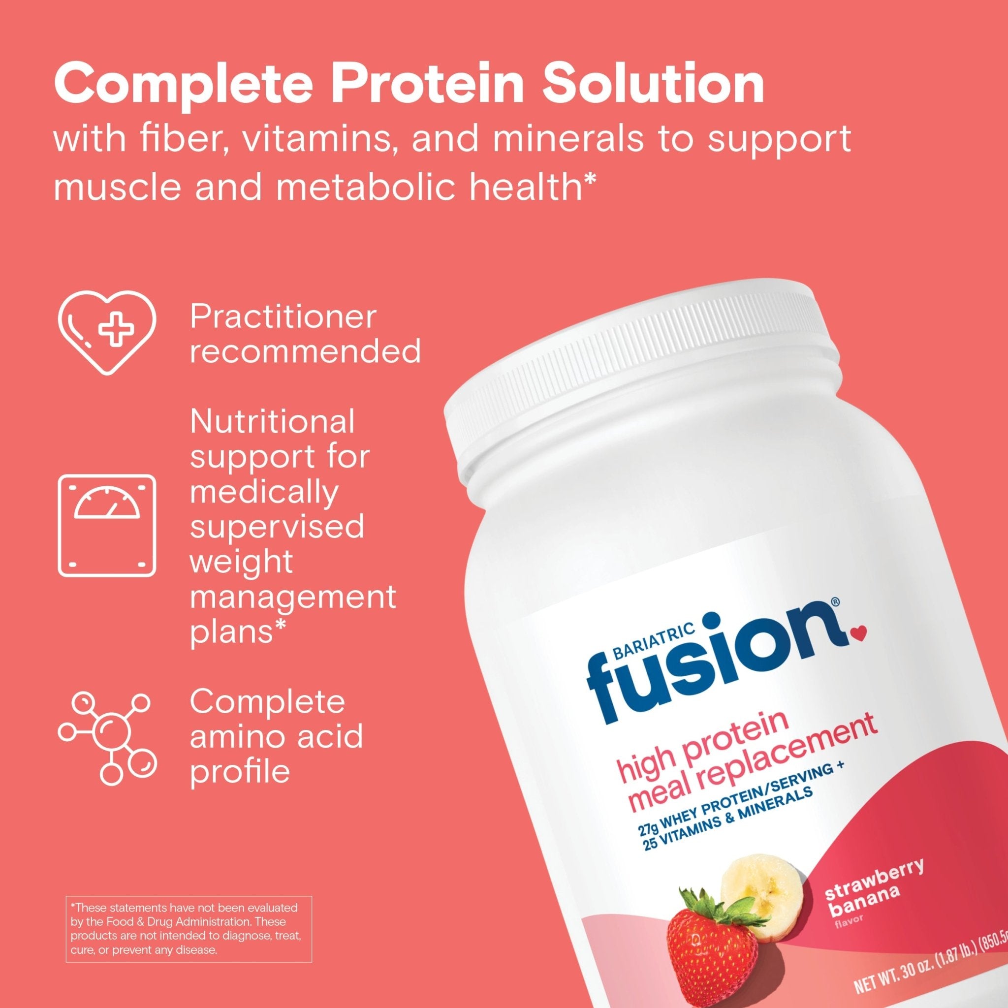 Bariatric Fusion Strawberry Banana High Protein Meal Replacement complete protein solution with fiber, vitamins, and minerals to support muscle and metabolic health*