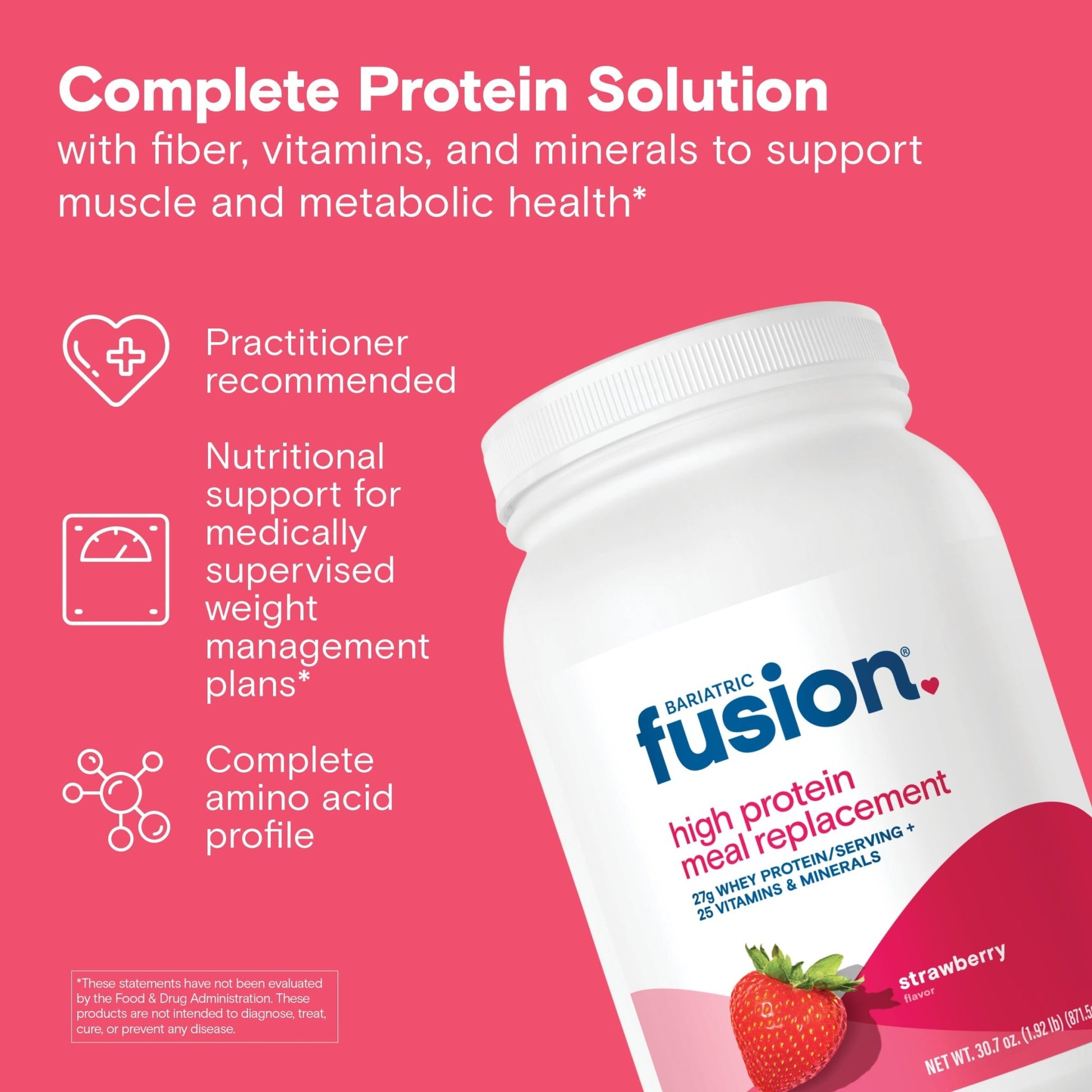 Bariatric Fusion Strawberry High Protein Meal Replacement complete protein solution with fiber, vitamins, and minerals to support muscle and metabolic health*