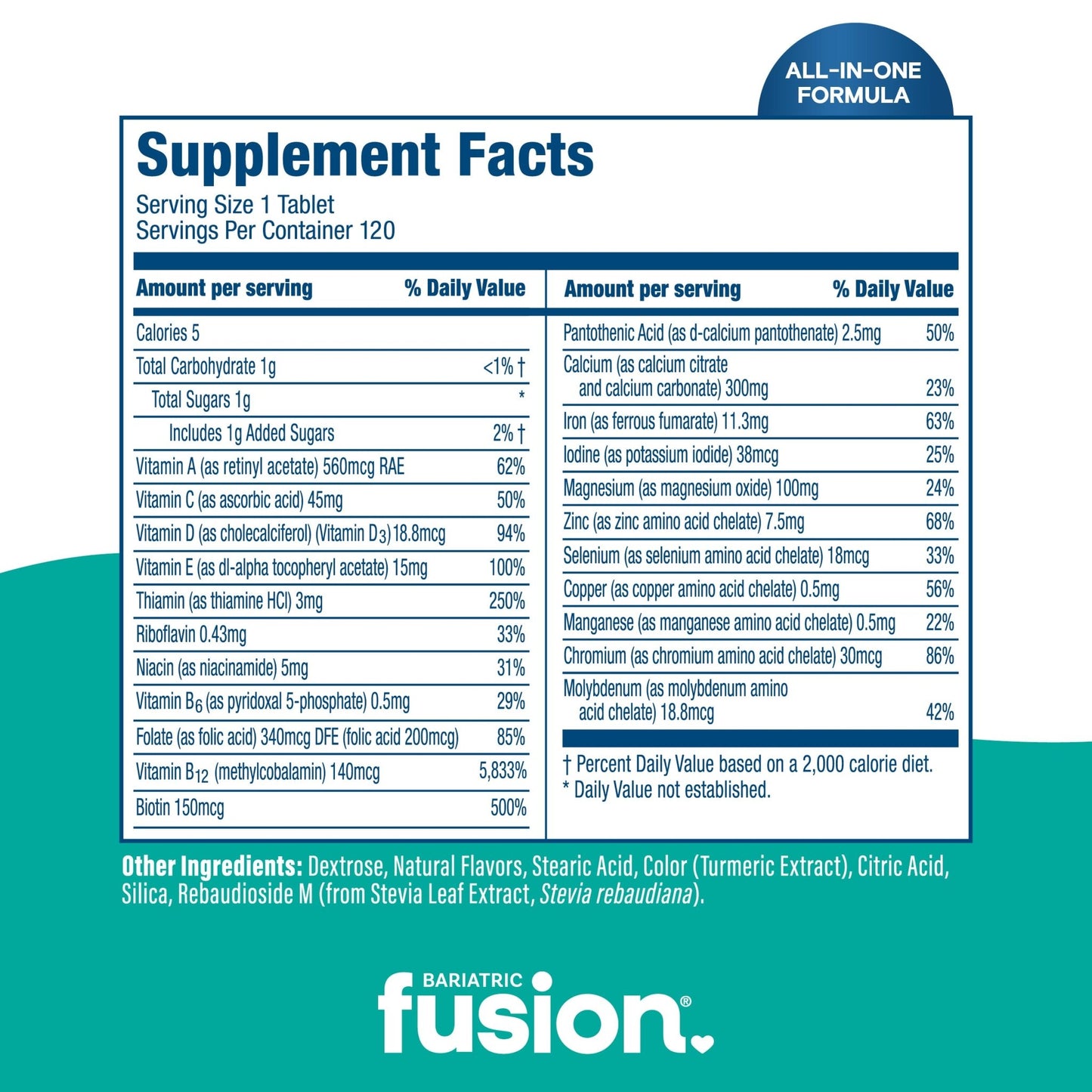 Supplement Facts panel for Bariatric Fusion Soft Chew Multivitamin, Tropical Flavor