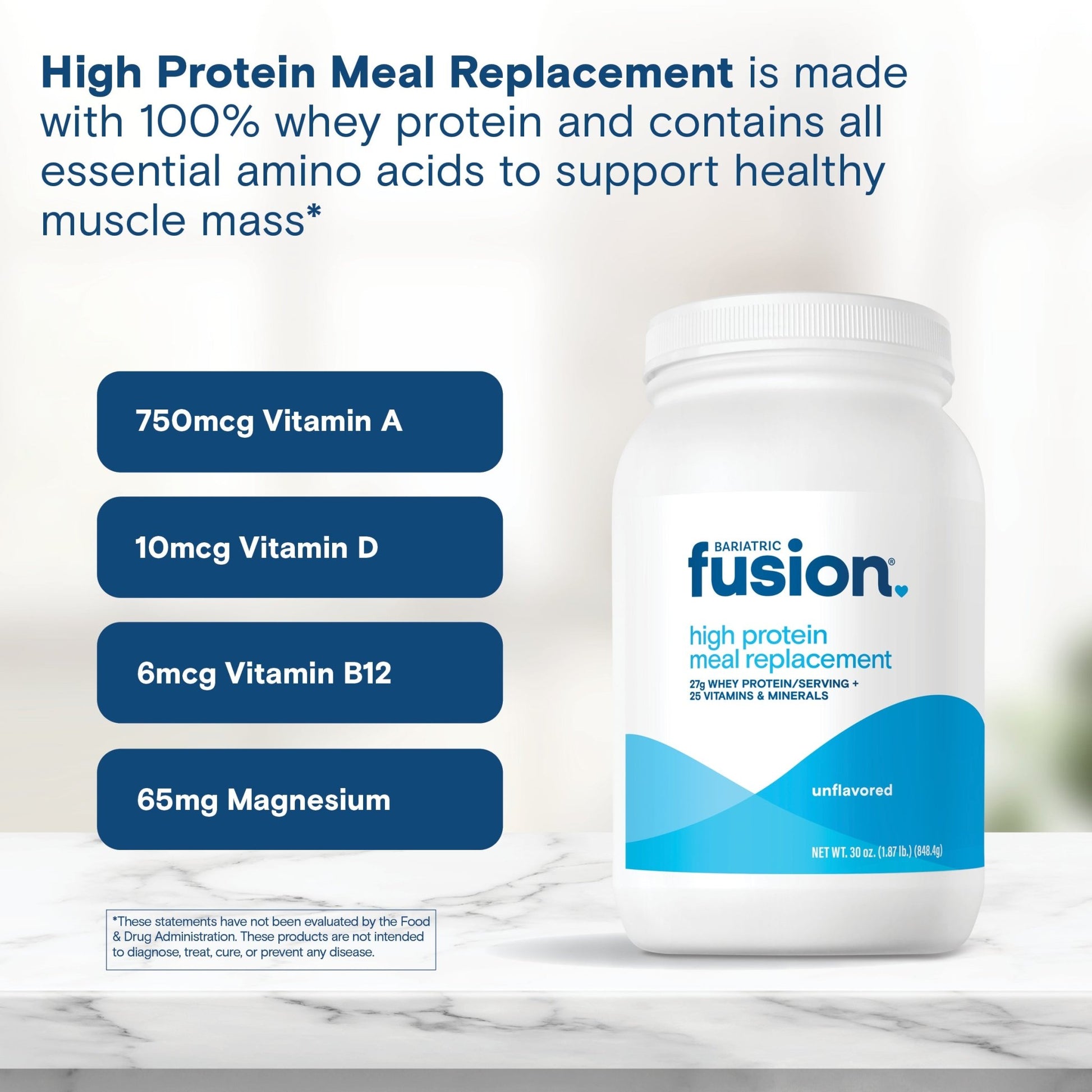 Bariatric Fusion Unflavored High Protein Meal Replacement is made with 100% whey protein and contains all essential amino acids to support healthy muscle mass*