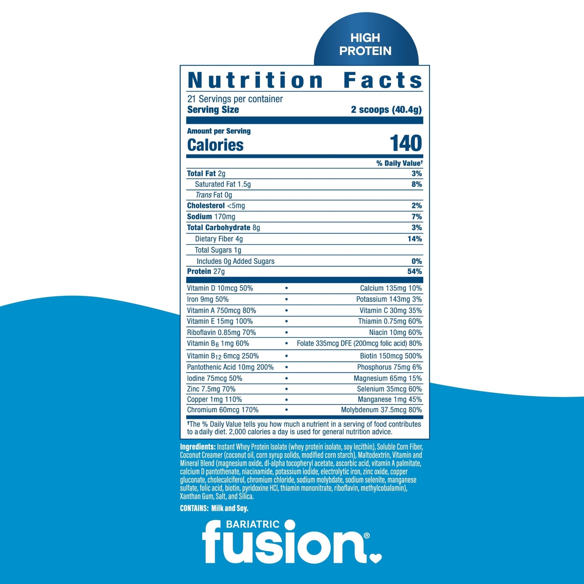 Bariatric Fusion Unflavored High Protein Meal Replacement supplement facts