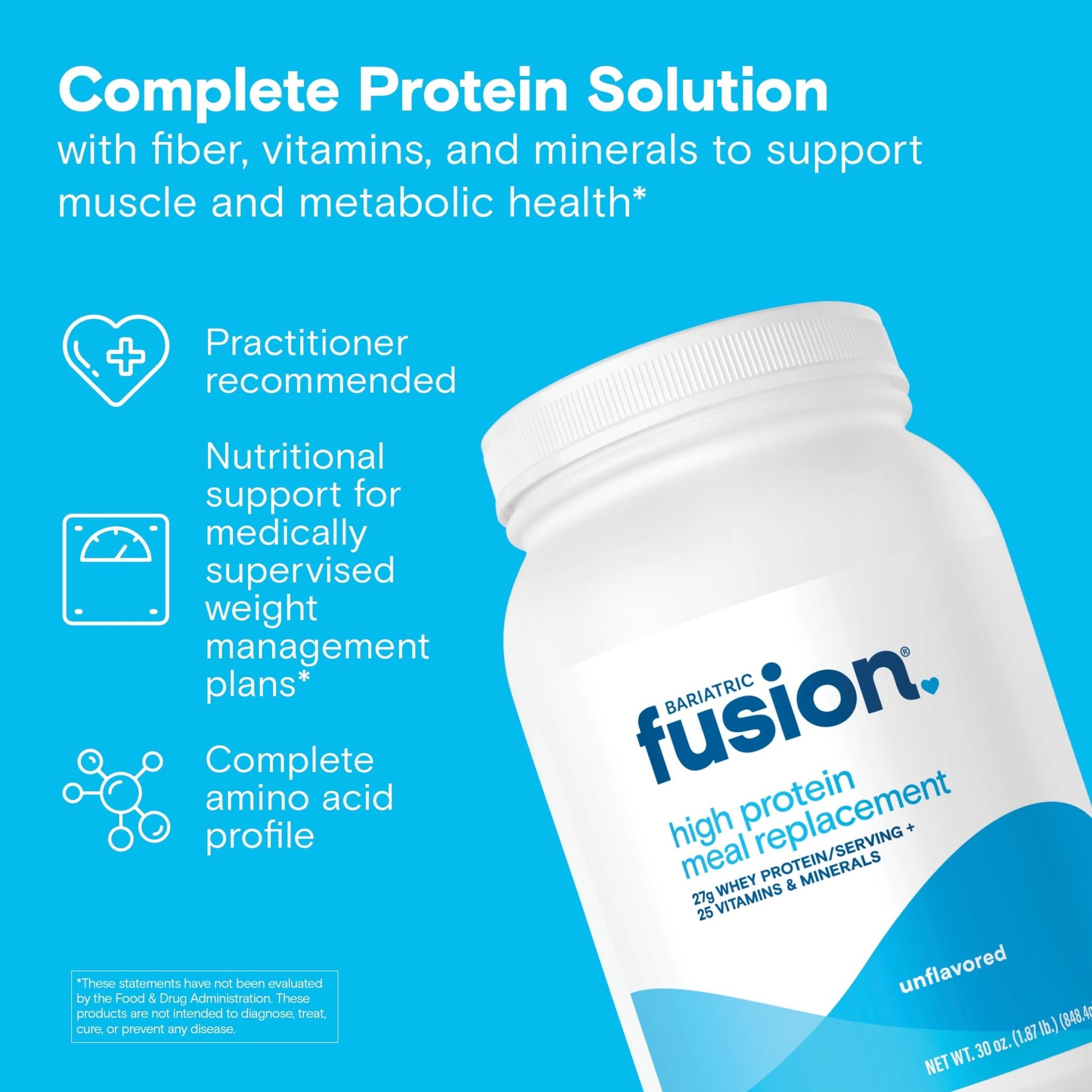 Bariatric Fusion Unflavored High Protein Meal Replacement complete protein solution with fiber, vitamins, and minerals to support muscle and metabolic health*