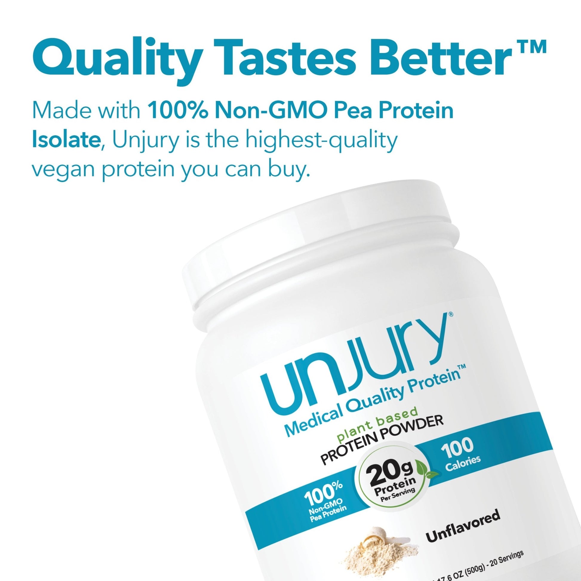 Unjury Protein: Quality Tastes Better. Made with 100% Non-GMO Pea Protein Isolate, Unjury is the highest-quality vegan protein you can buy.