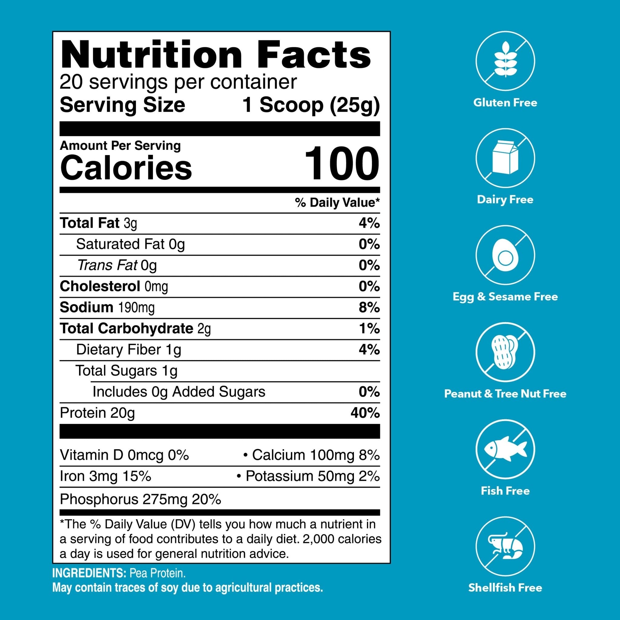 Unjury Unflavored plant-based vegan protein powder 100% non-gmo pea protein nutrition facts.