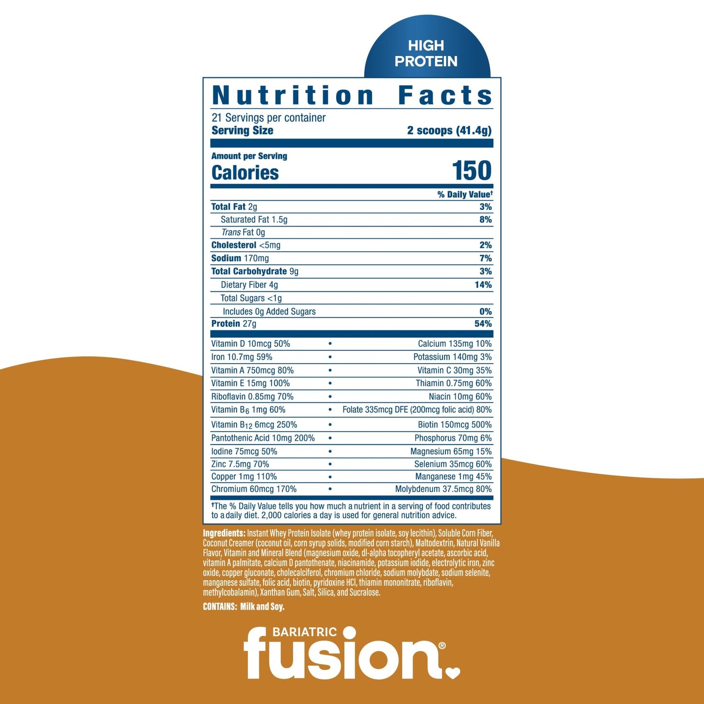 Bariatric Fusion Vanilla High Protein Meal Replacement supplement facts