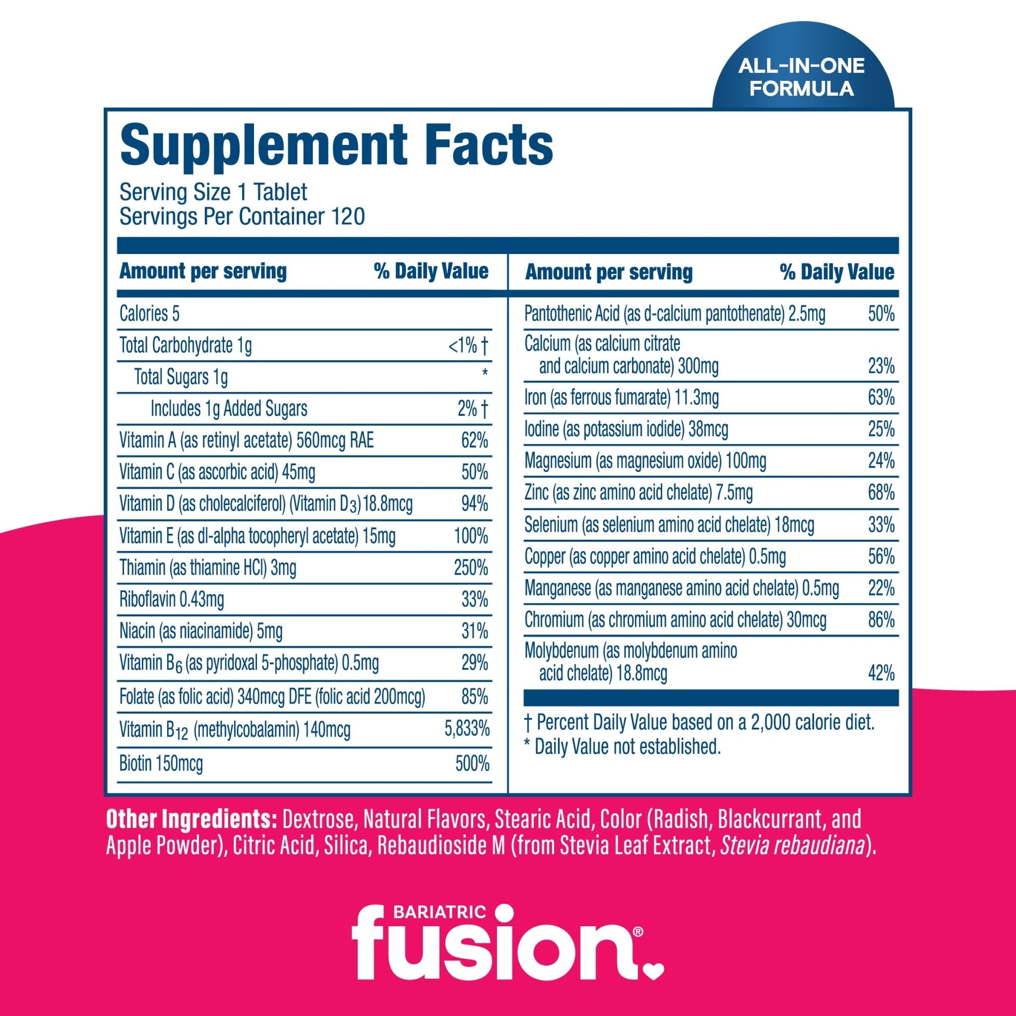Supplement Facts panel for Bariatric Fusion Soft Chew Multivitamin, Wild Cherry Flavor
