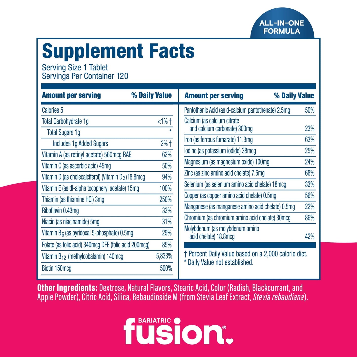 Supplement Facts panel for Bariatric Fusion Soft Chew Multivitamin, Wild Cherry Flavor