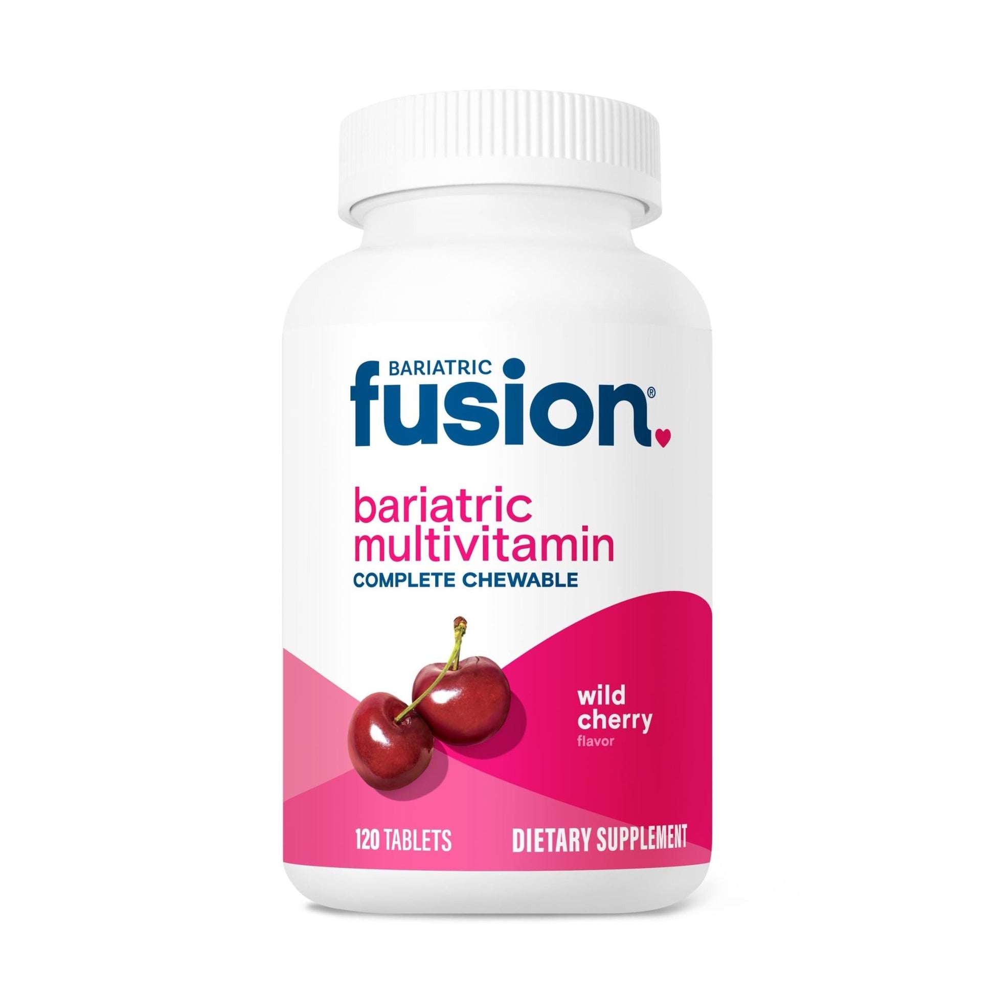 Front view of Bariatric Fusion Soft Multivitamin bottle, Wild Cherry flavor, 120 chewable tablets, dietary supplement