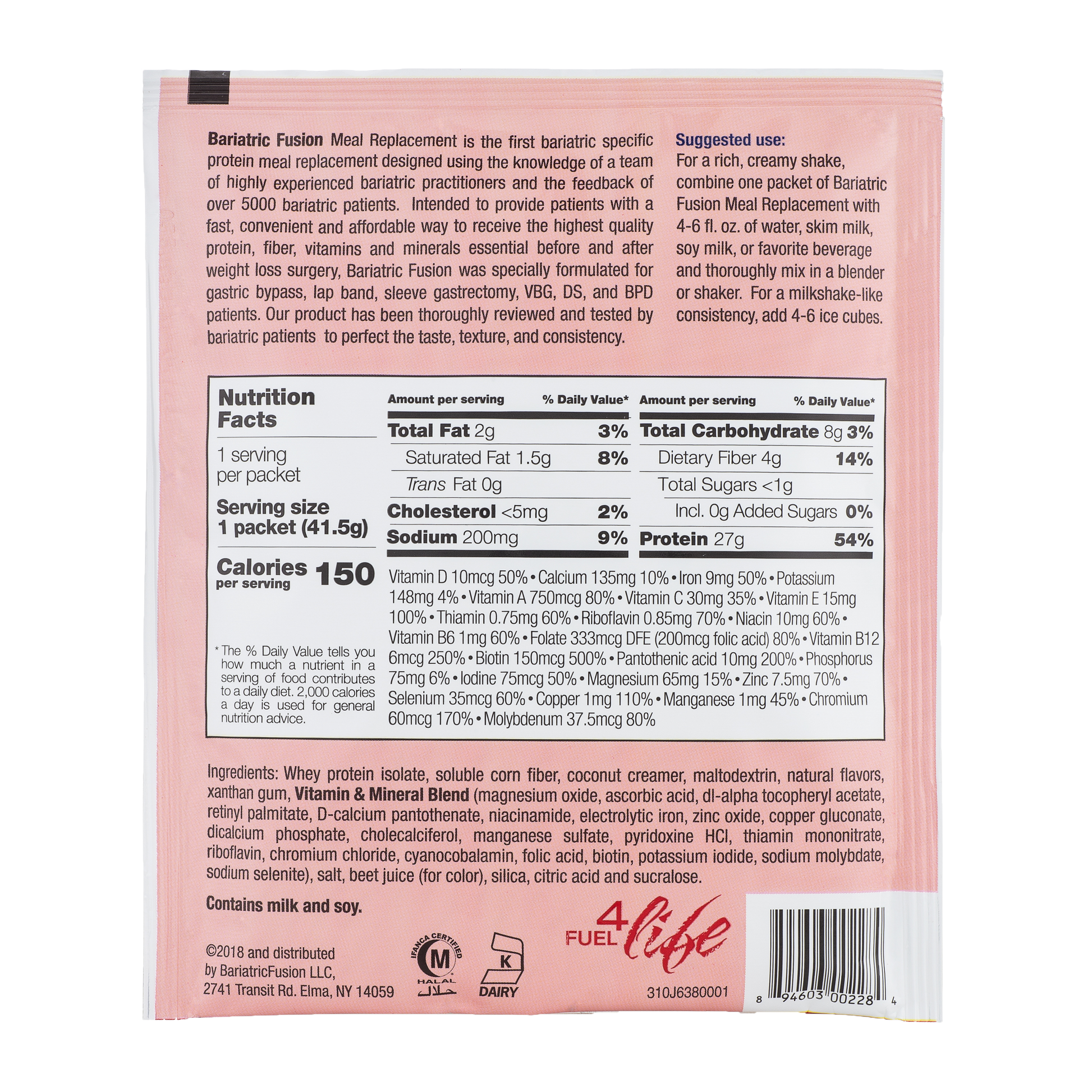 Strawberry High Protein Meal Replacement - Single Serve Packet - Bariatric Fusion