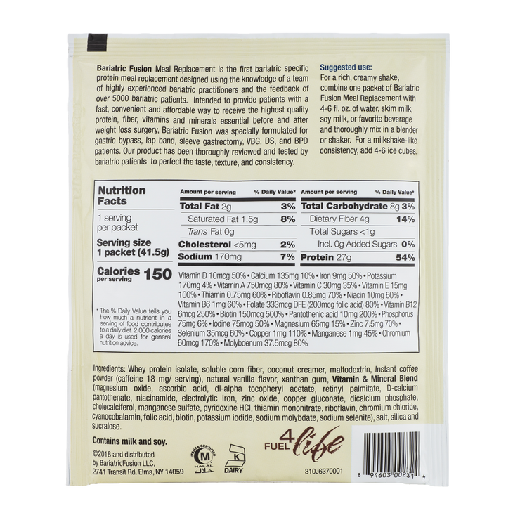 Cappuccino High Protein Meal Replacement - Single Serve Packet - Bariatric Fusion