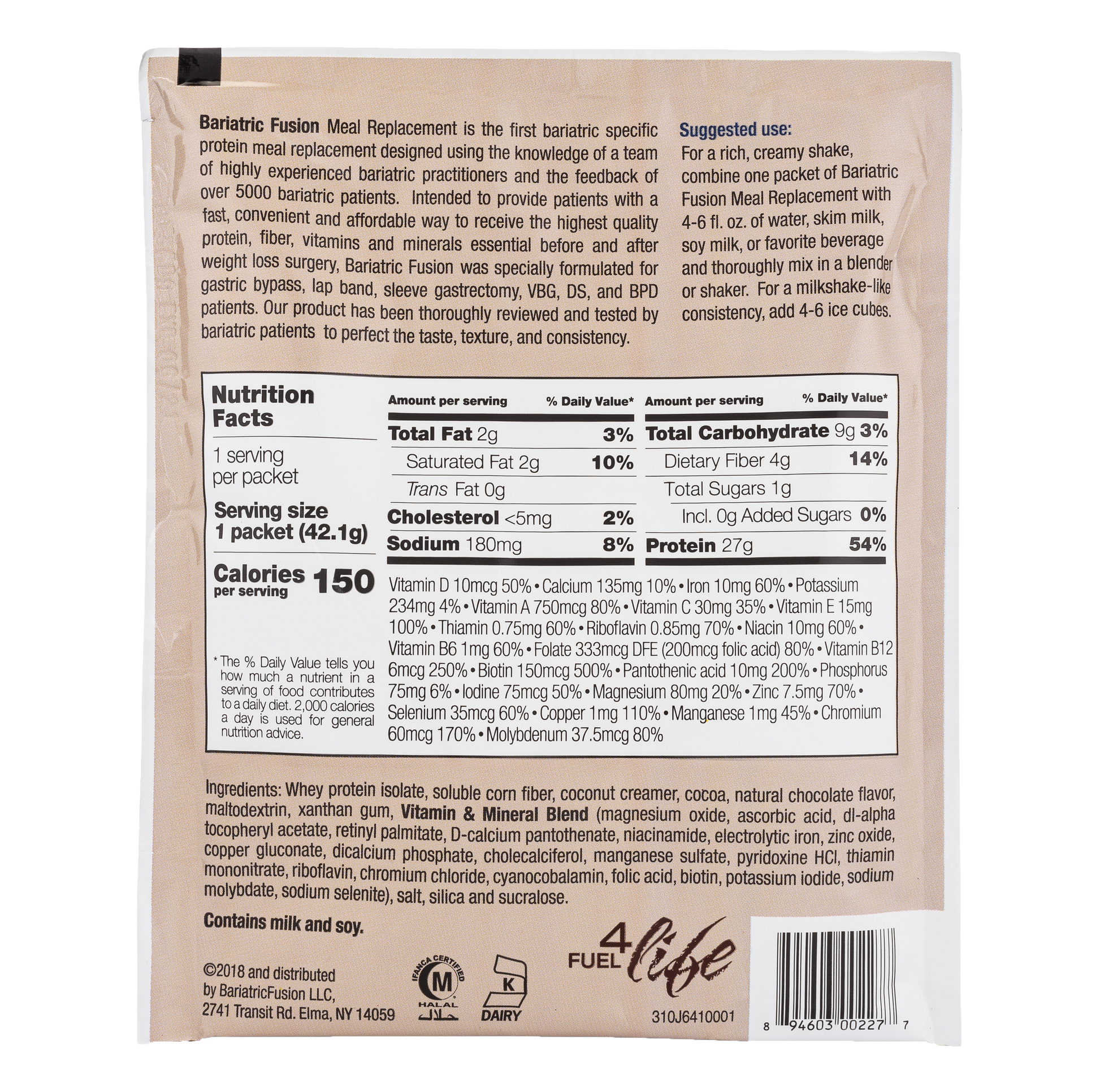Chocolate High Protein Meal Replacement - Single Serve Packet - Bariatric Fusion