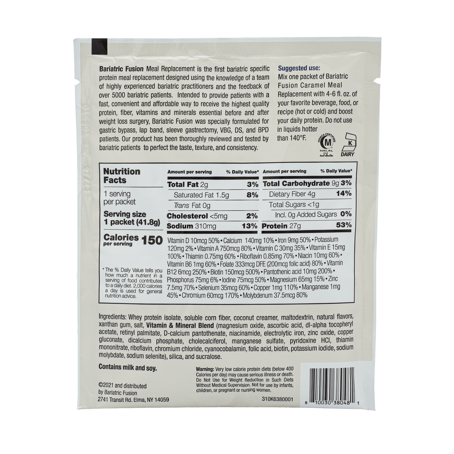 Caramel High Protein Meal Replacement - Single Serve Packet - Bariatric Fusion