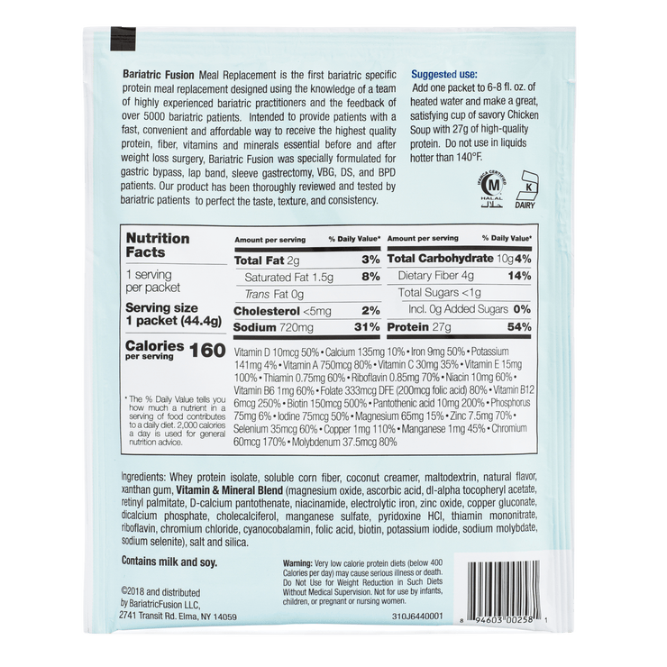Chicken Soup High Protein Meal Replacement - Single Serve Packet - Bariatric Fusion