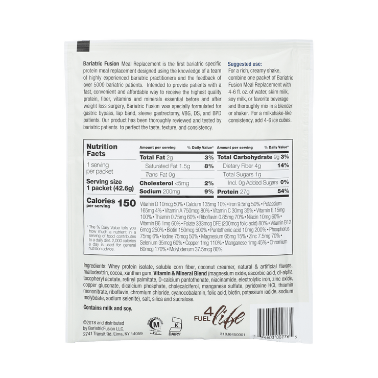 Chocolate Peanut Butter High Protein Meal Replacement - Single Serve Packet - Bariatric Fusion